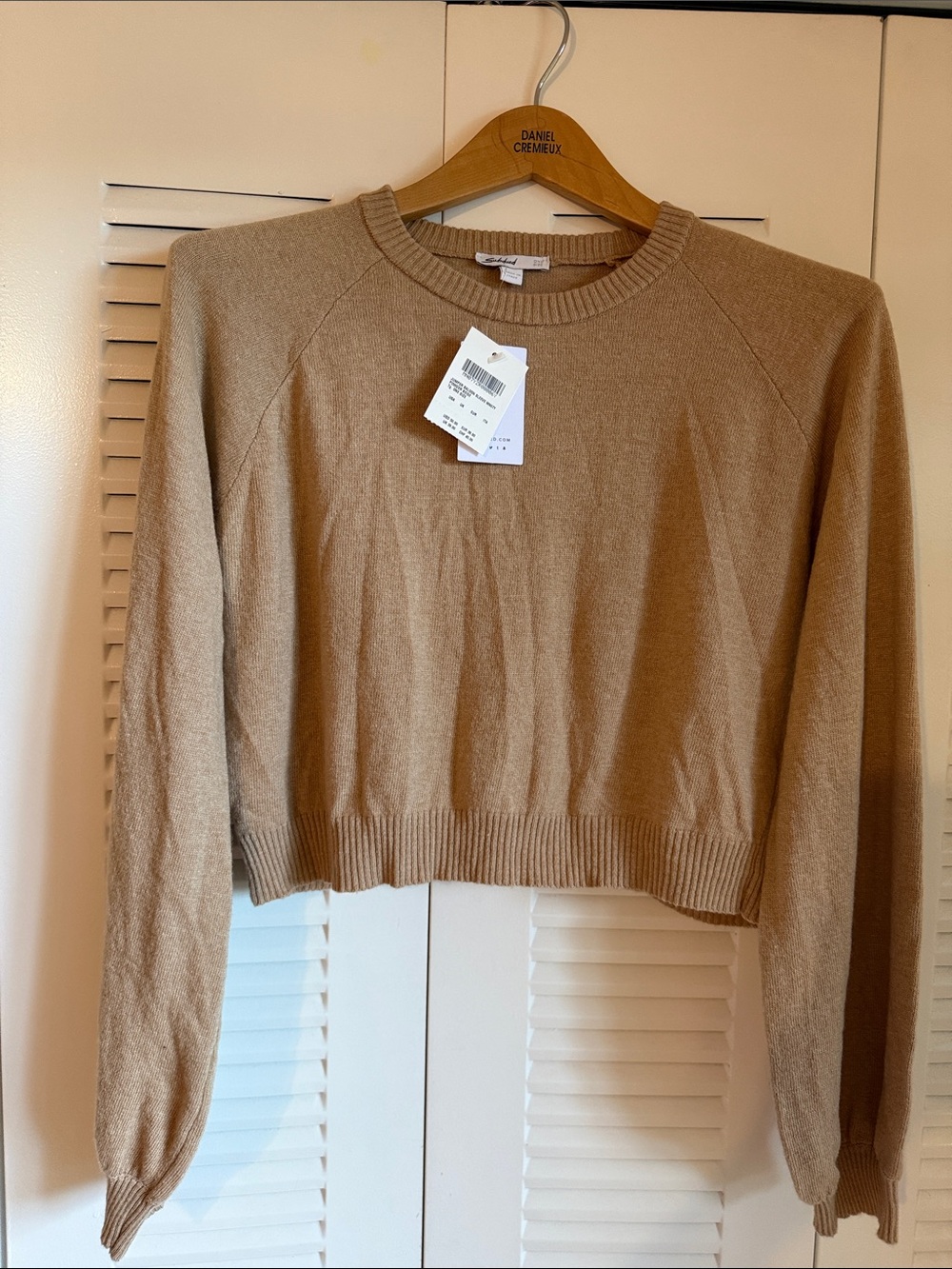 Cropped Camel Crewneck Sweater - Women